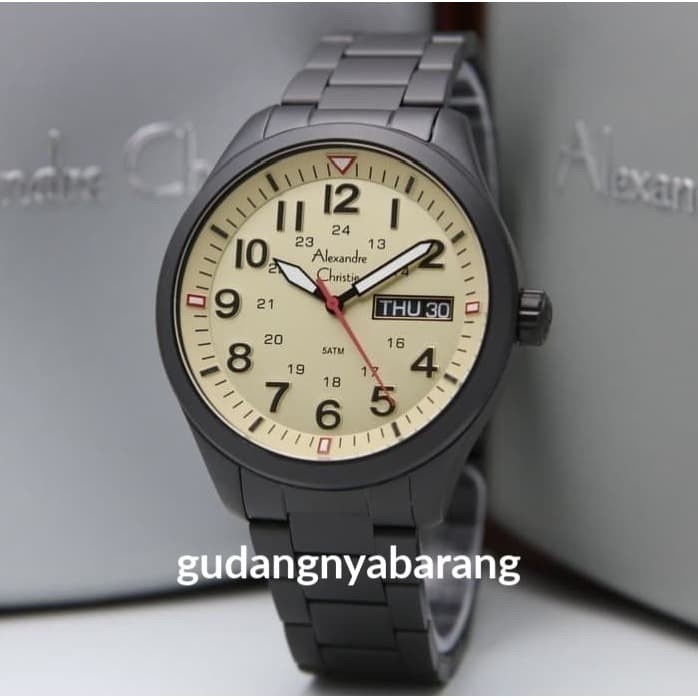 ✅Original Jam Tangan Pria Alexandre Christie Ac 6539 Black Hitam Cream Original Bisa Sameday