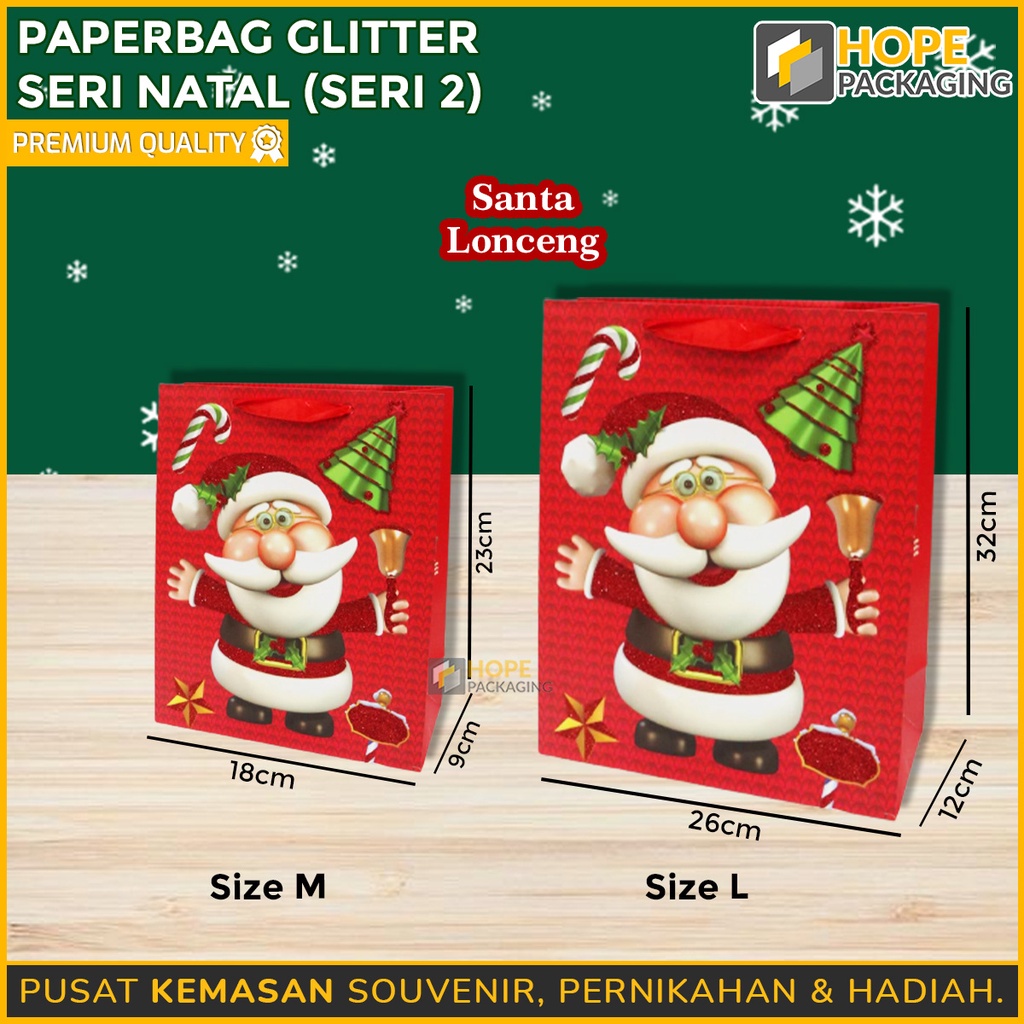 

Paper Bag Glitter Natal Besar : 26x12x32 cm / Paper Bag / Tas Bingkisan Hampers Natal / Tas Souvenir / Tote Bag / Goodie Bag Natal / Tas Hampers Kado / Tas Hadiah / Paper Bag Santa