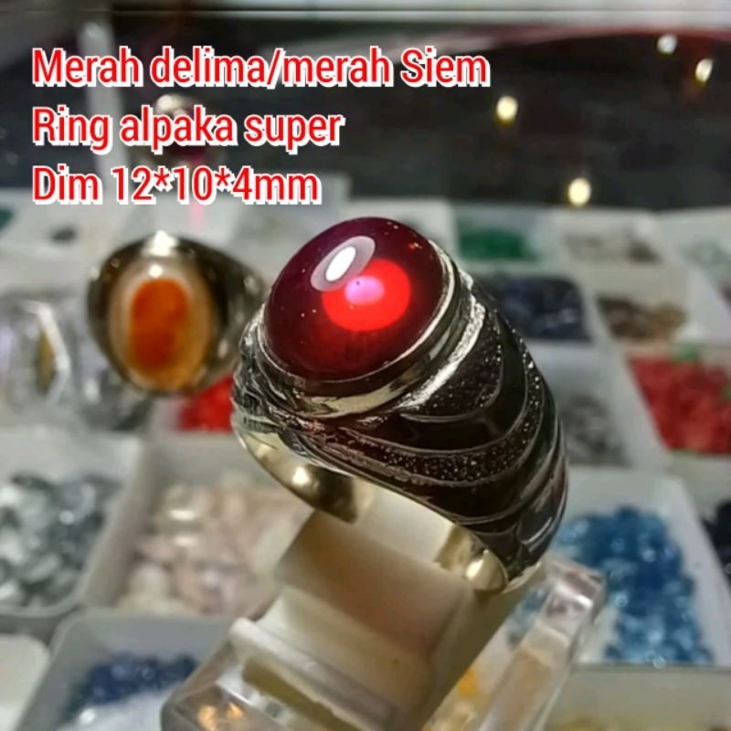 CINCIN BATU MERAH SIEM MERAH DELIMA RING ALPAKA SUPER