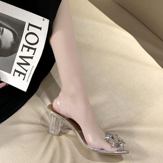 SEPATU HEELS KACA WANITA DIAMOND IMPORT TRANSPARAN 7cm - DS2405