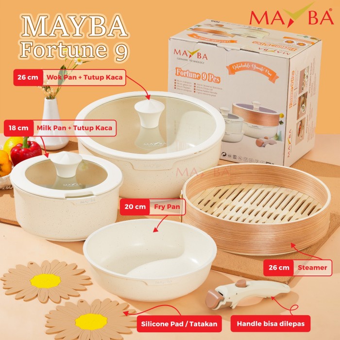 Promo Panci Cookware Set Fortune 9 Pcs Mayba + Steamer Handle Lepas Mayba