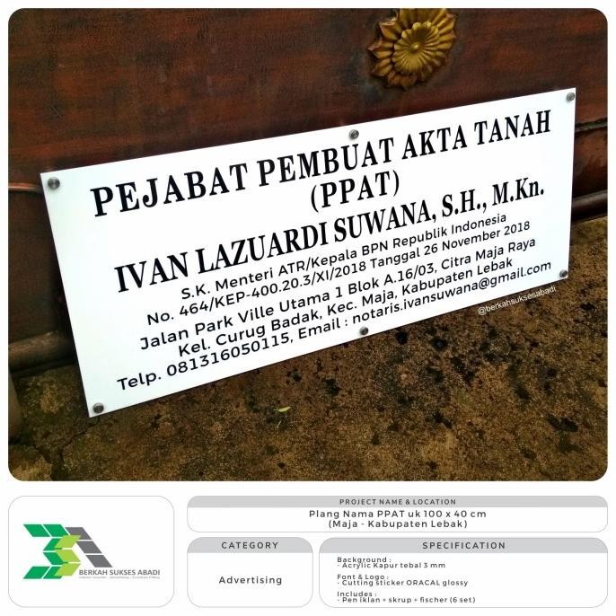 Promo Spesial Plang Nama Ppat Uk 100X40Cm Papan Nama Notaris Ppat Papan Nama