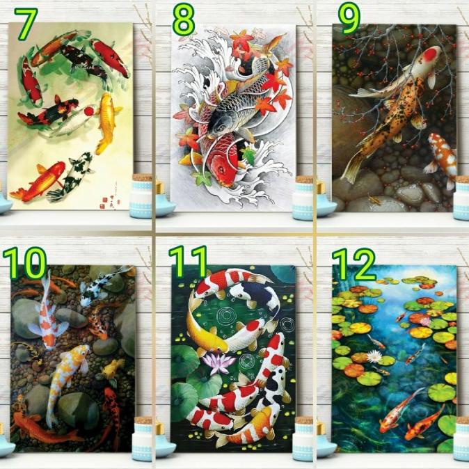 Hiasan Dinding Lukisan Poster Kayu Gambar Ikan Koi Emas Wall Art Decor