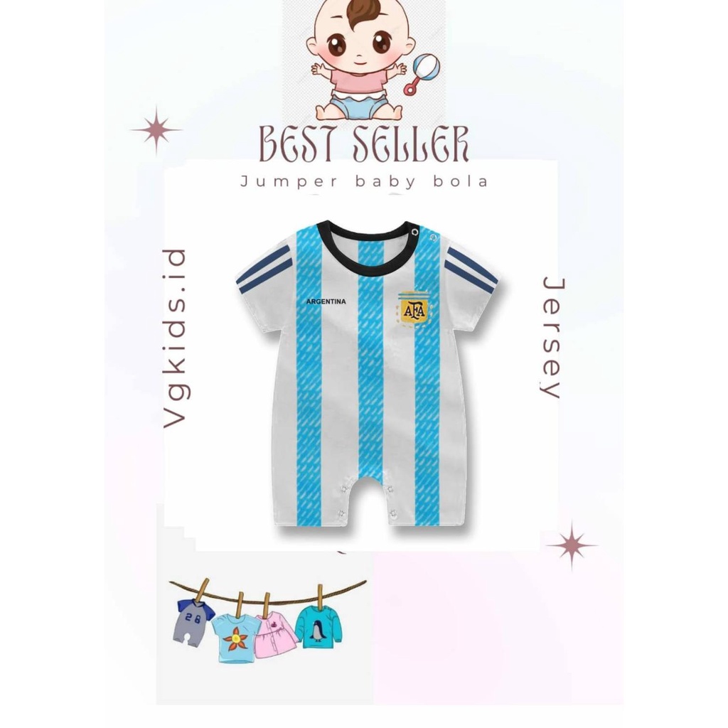 Romper Argentina Bola / Jersey Bayi Club Bola Bayi / Romper Bayi