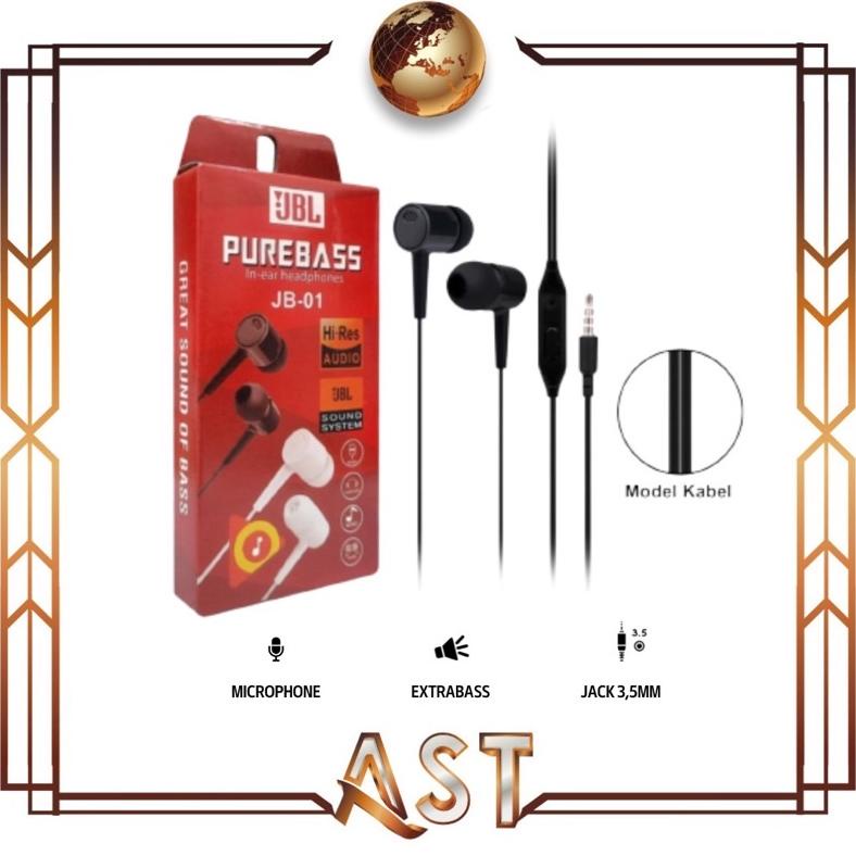 Headshet JBL JB01 Headset Purebass JB-01 Hitam Putih Hf music Audio Earphone