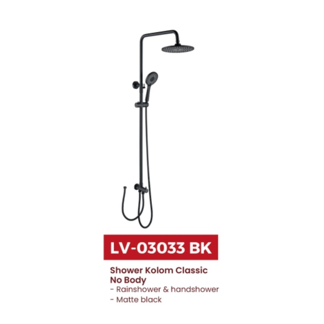 [Ori] Kran Shower/Tiang Shower Set Minimalis-Lavenia Lv-03033Bk Berkualitas