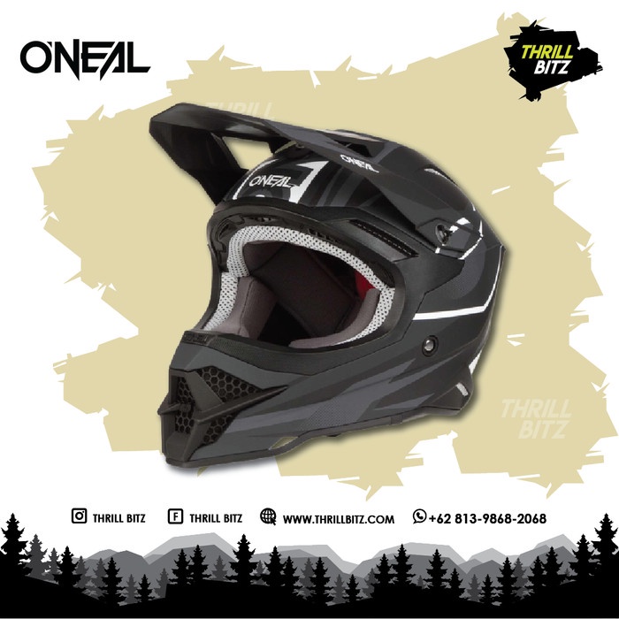 [New Ori] Helm Oneal 3 Series Riff 2.0 Helmet - Black Gray Size Xl Diskon