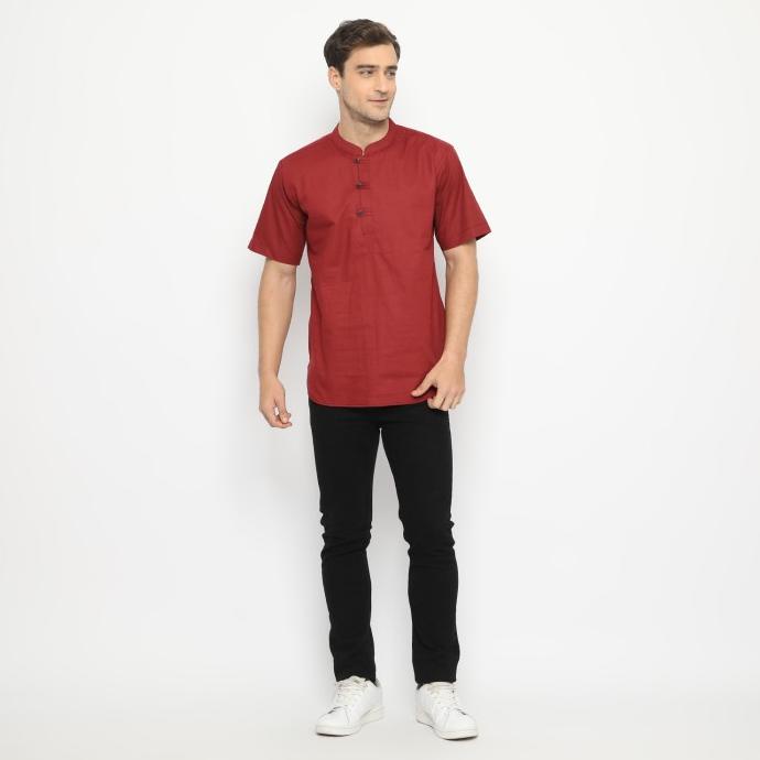 Sale Now Kemeja Pria Maroon Merah Kerah Shanghai Koko + Slimfit + Baju Kerja Terbaik
