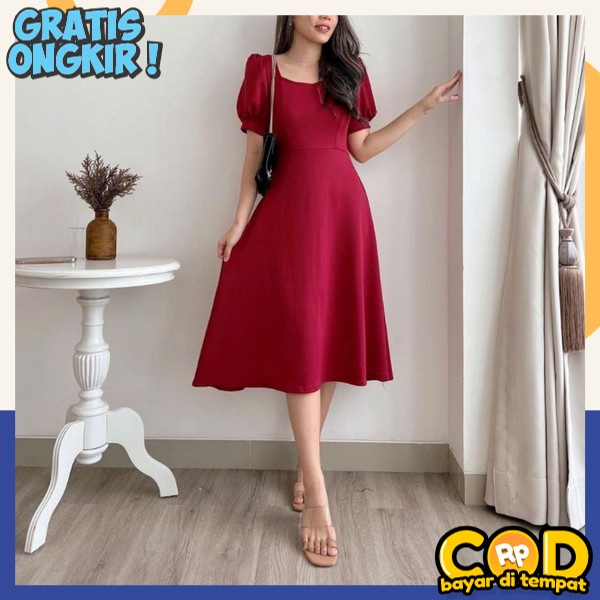 Drwes Pendek Selutut Baju Rok Terusan Cewek Cantik Sress Simple Elegan Dress Deres Pesta Kondangan D