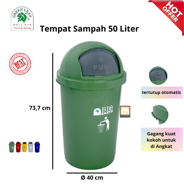Tong sampah bulat BIO 50 liter green leaf 2150