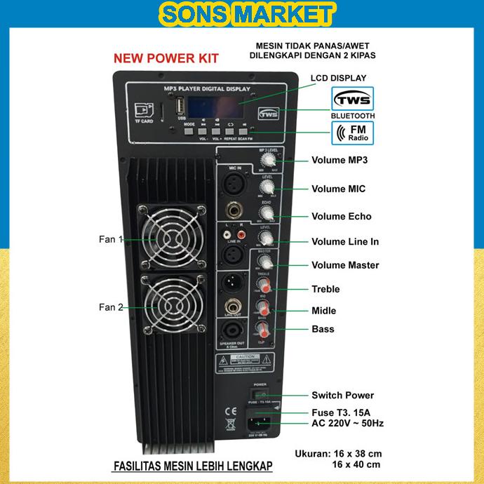 POWER KIT MESIN KIT SPEAKER AKTIF USB BLUETOOTH 500-1000 WATT