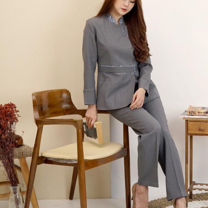 Jas Blazer Wanita Asn,Pns Model 7007 Warna Abu Muda Set Celana