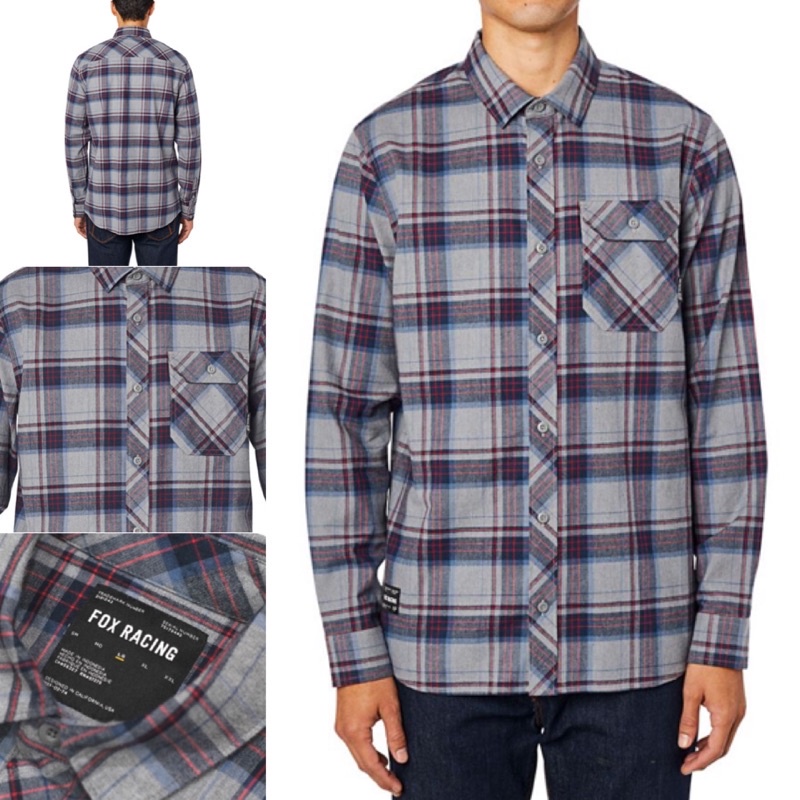 Kemeja Fox Racing Gamut Stretch Flannel Ls Shirt Grey/Navy Fxr-Lss-02