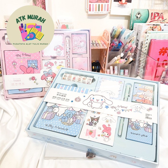 

PAKET JURNAL 7 IN 1 FREE HARDBOX MELODY CINAMOROLL KERTAS TERBAGUS BAG