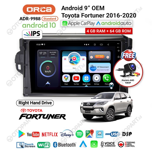 Head Unit Android FORTUNER VRZ 2016-2021 ORCA 9988 Standard Carplay