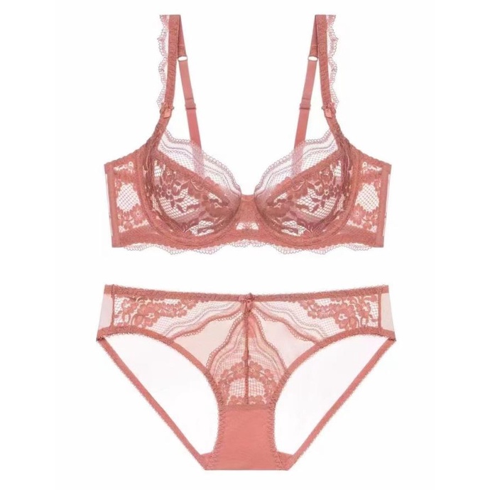 Bra Set Sexy Renda Transparan Berkawat - 037215 - 34/75B, PINK
