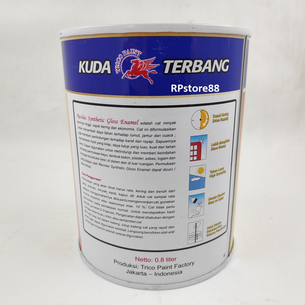 

Cat Nyak Recolac Kuda Terbang 1Kg - Cat Kayu Besi - Cat Hitam - Cat Putih