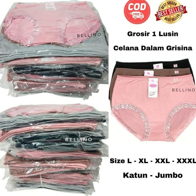 1lusin Grosir Cd Grisina Celana Dalam Wanita Katun Renda L XL XXL XXXL