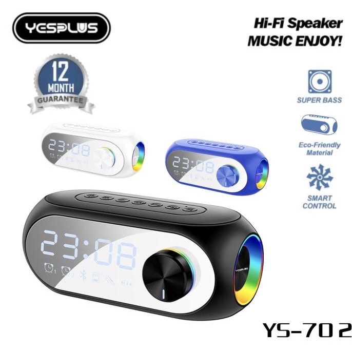 YESPLUS YS-702 SPEAKER BLUETOOTH LED TWO ALARM CLOCK NIGHT LIGHT