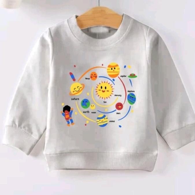 sweater anak anak putih baju cewek perempuan gambar planet outer