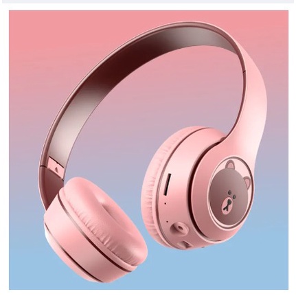 Headphone Wireless Beruang MZ002 Bluetooth V5.3 Headset Full Bass Stereo Cartoon Bear Face Stereo Fo