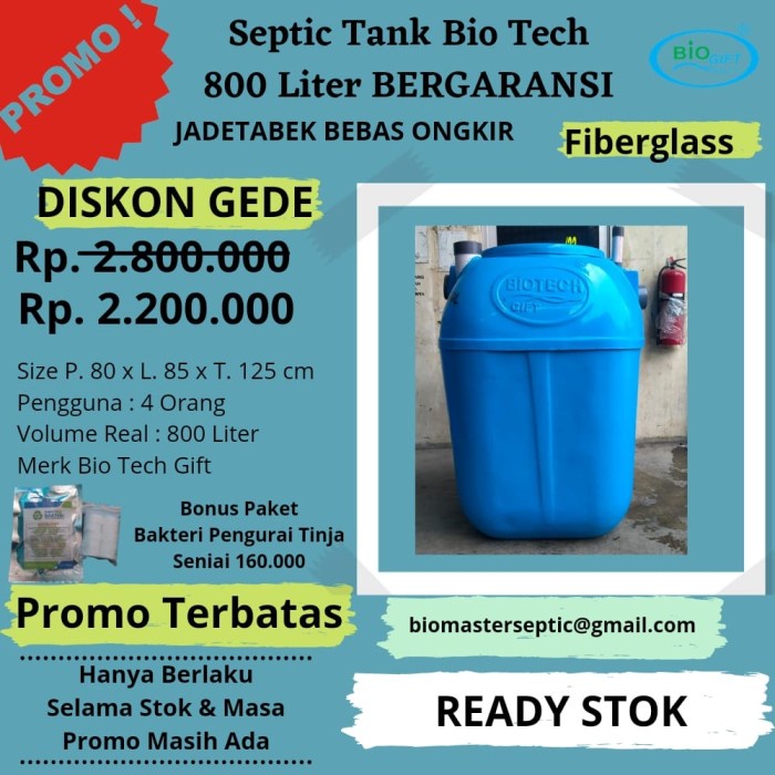 Promo Septic Tank Biotech 800 Liter, Biotech Septic Tank 1000 Liter, Biotech - 800 Liter