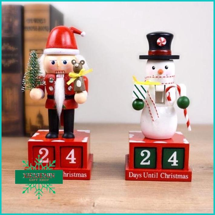 

XIEXIENIN Kalender Kayu Natal Christmas Countdown Nutcracker Dekor Santa Snowman