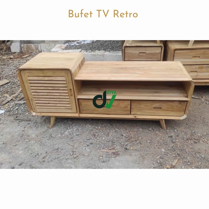 UJ 247 Bufet TV jati meja tv retro kayu jati asli Jepara - Mentahan