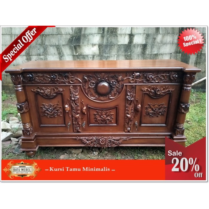 UJ 357 Bufet pajangan kayu jati bufet ruang tamu minimalis/ bufet jati modern
