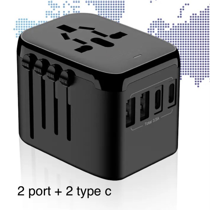 Charger Travel Universal Travel Adaptor 3 Port Usb + 1 Type C