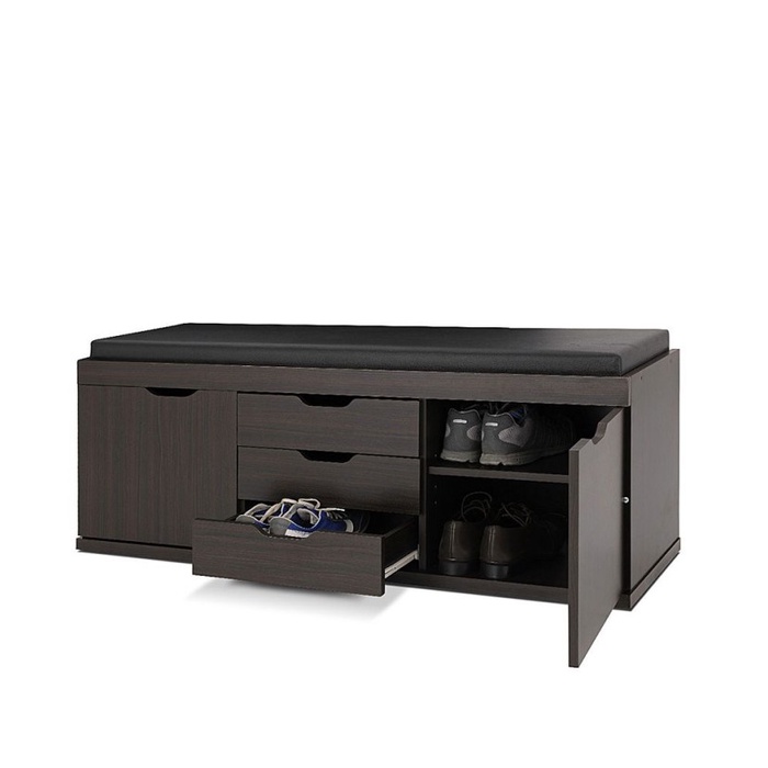 MJ1 34 Lemari rak tempat sepatu kayu jati minimalis + tempat duduk + Laci