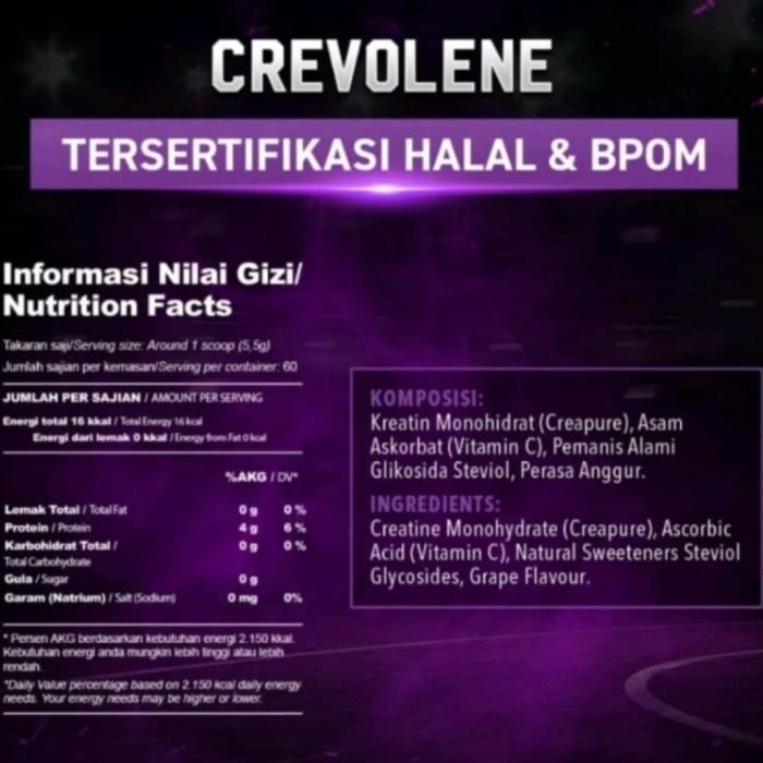 Crevolene Creatine Evolene 60 Serving Bpom Suplemen Fitnes Gym Kreatin