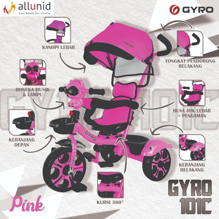 Promo Sepeda Stroller Anak Gyro 101C Sepeda Roda 3 Tempat Duduk Bisa Diputar