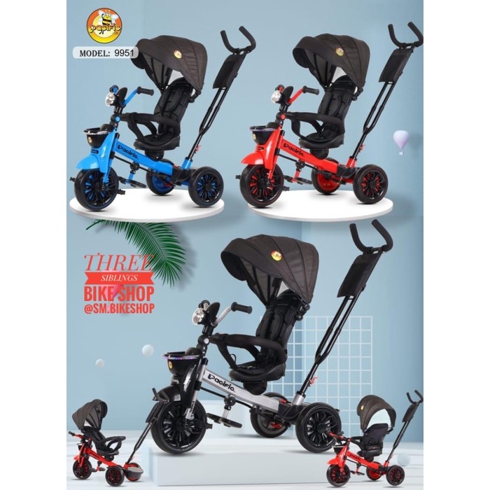 Promo Sepeda Roda Tiga Stroller Pacific 9951 Jok Bisa Diputar,Canopy,Musik