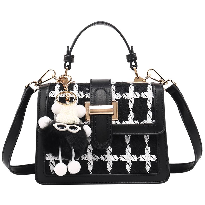 Tas Wanita Motif Kotak-kotak Hitam Putih Gaya KlasikTas Bahu Kotak Kecil Semua Cocok, Tas