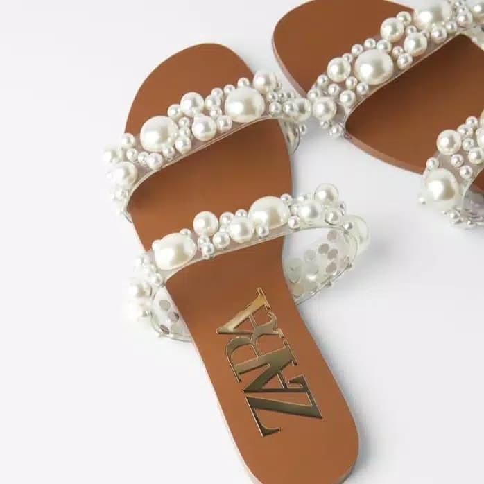 NEW sandal zara pearl flat double strap