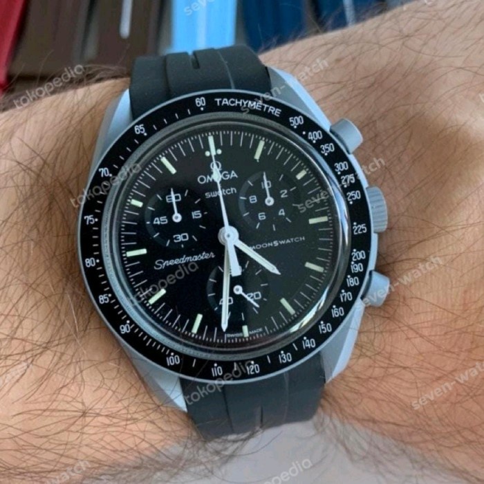 ✅New Ori Strap Jam Tangan Omega X Swatch Moonswtach Black Mission To Moon Diskon