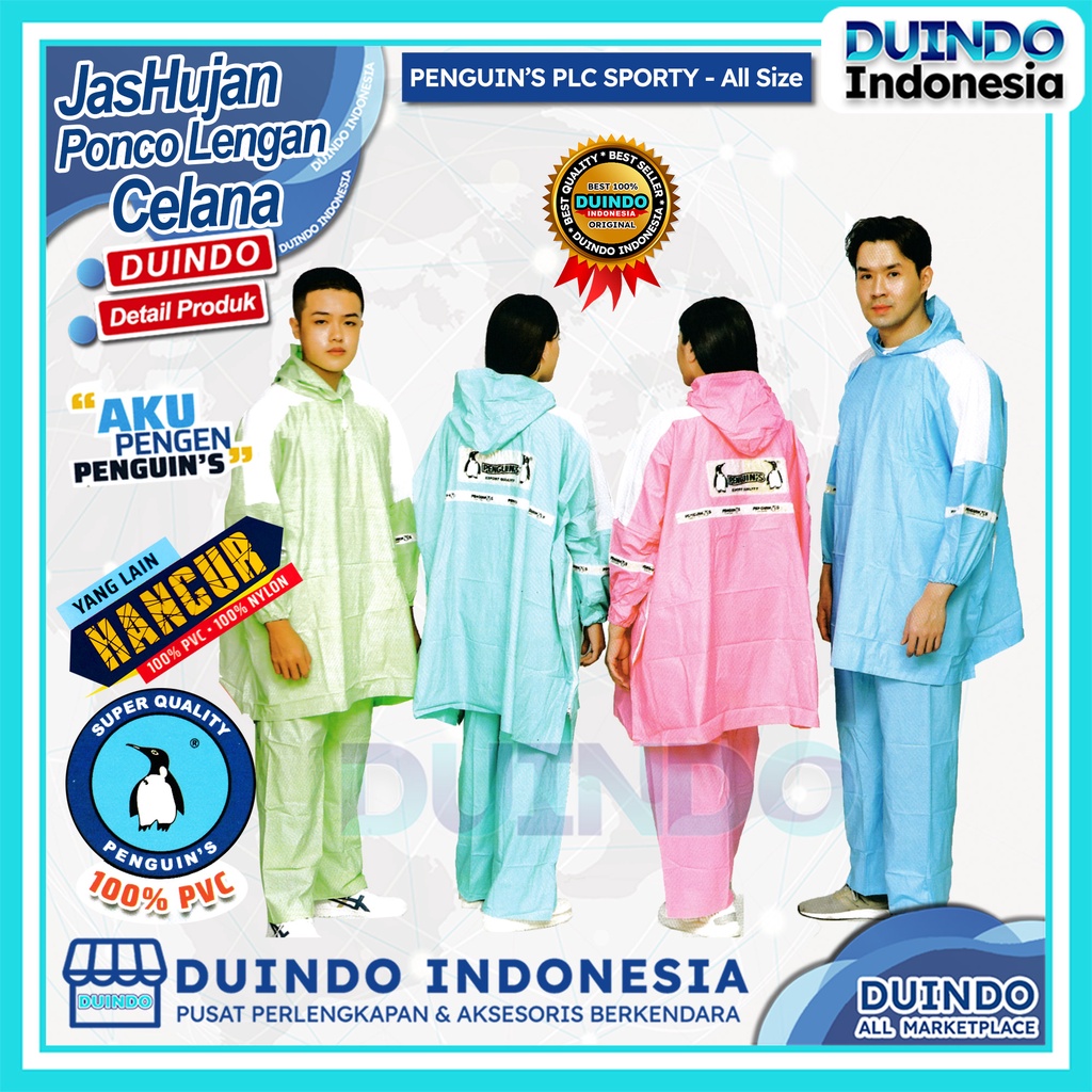 Duindo | Jas Hujan Penguin's Sporty Ponco Lengan Celana Mantel Pinguin Kelelawar