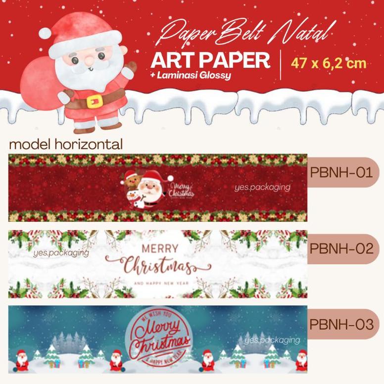 

tERLARIS [47x6,2cm] [10pc] PAPER BELT CHRISTMAS 2023 Sabuk Kertas Parcel Natal Label Hampers Natal