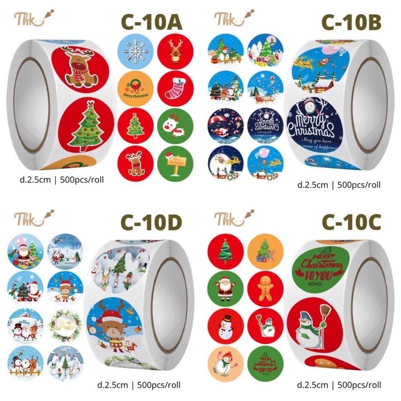 

tERLARIS C10 - Stiker Sticker Natal Santa Claus Sinterklas Merry Christmas isi 500 pcs