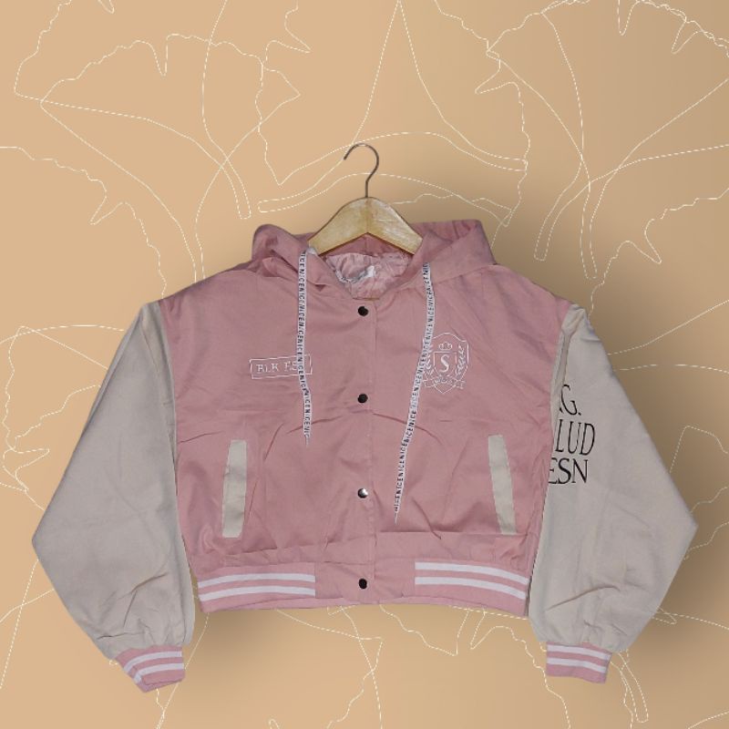 Jaket hoodie parasut crop top 2 warna S pink krem jaket baseball jaket parasut wanita jaket parasut 