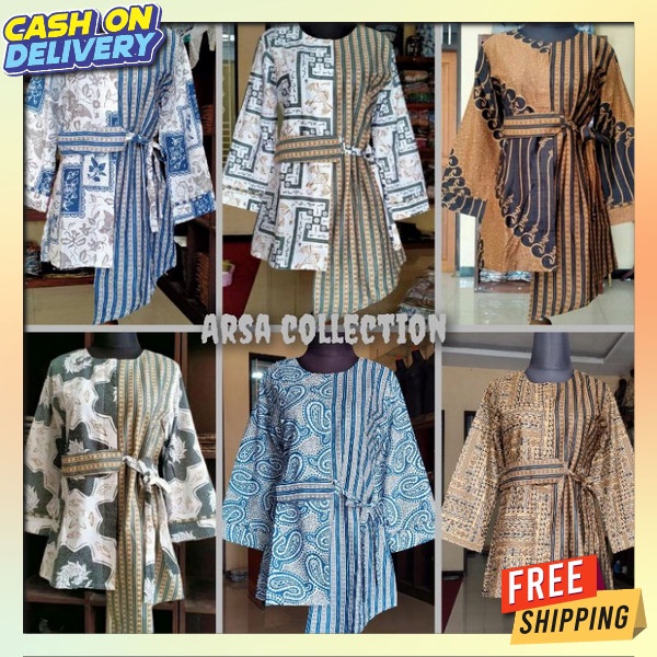 Model Terbaru Atadan Pakean Cewe Modern Blos Kemejs Sinoman Perempuan Batikk Best Seller Bju Barik B