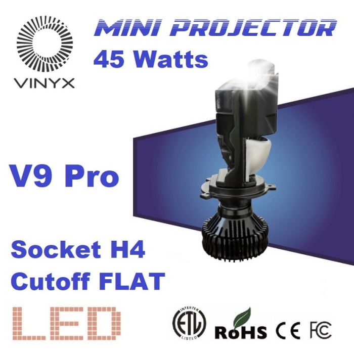 Lampu LED VINYX V9 Pro 45W Projie H4 Mini Projector Lensa Mobil Motor