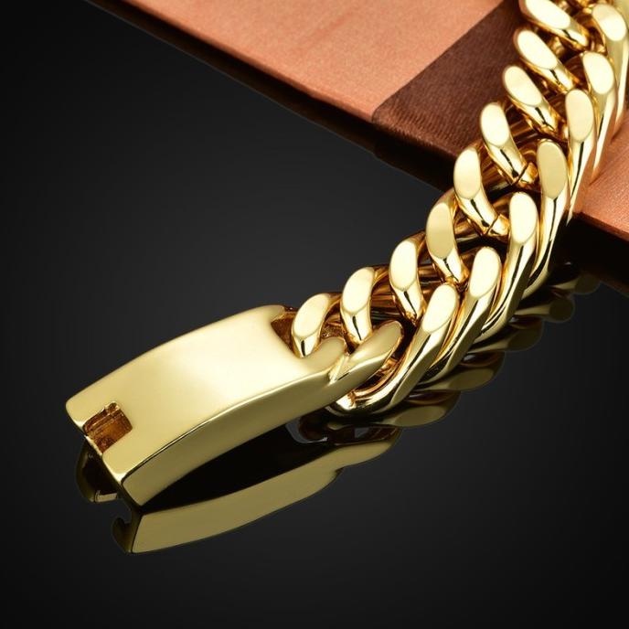 Gelang Titanium Pria Gelang Pria Cuba SIlver Gold