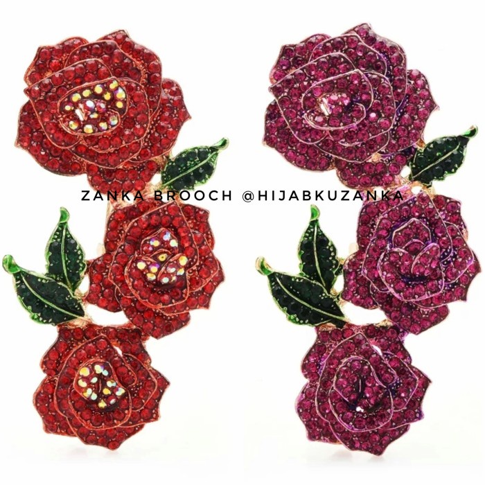 BROS KEBAYA BUNGA MAWAR BESAR RHINESTONE ROSE BROOCH