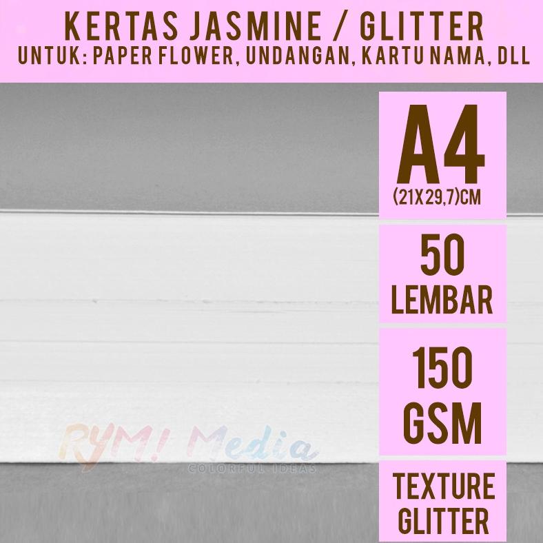 

Miliki Jasmine Glitter 150 gsm A4 isi 50 lembar - Kertas Jasmine Glitter Putih A4 150 gram Kertas Blangko Undangan Karton Ijasah Sertifikat Flower ukuran A4 !!