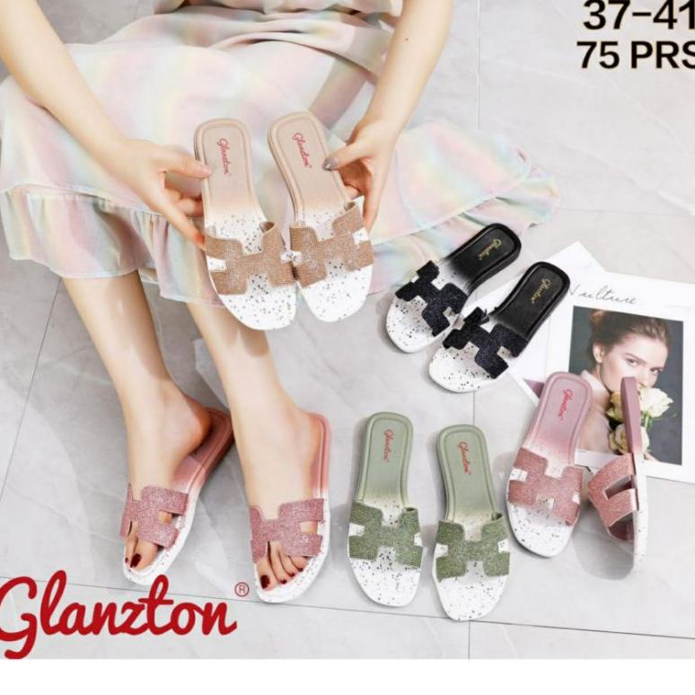 Terbaik L1905-6 Sandal Wanita Glanzton Karet Tali Gliter Blink Glitter Model H Jelly L1838-25Jps L18