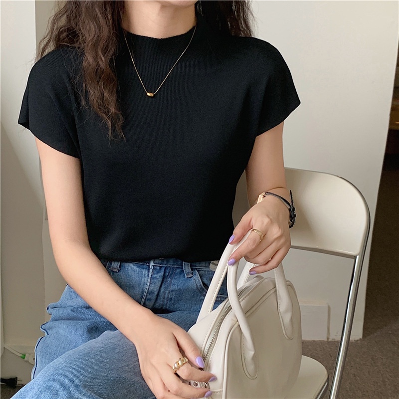 KAMALA Yujin Top 1064 - Atasan Rajut Wanita Korea - Turtleneck Knit Tanpa Lengan - Inner Hijab