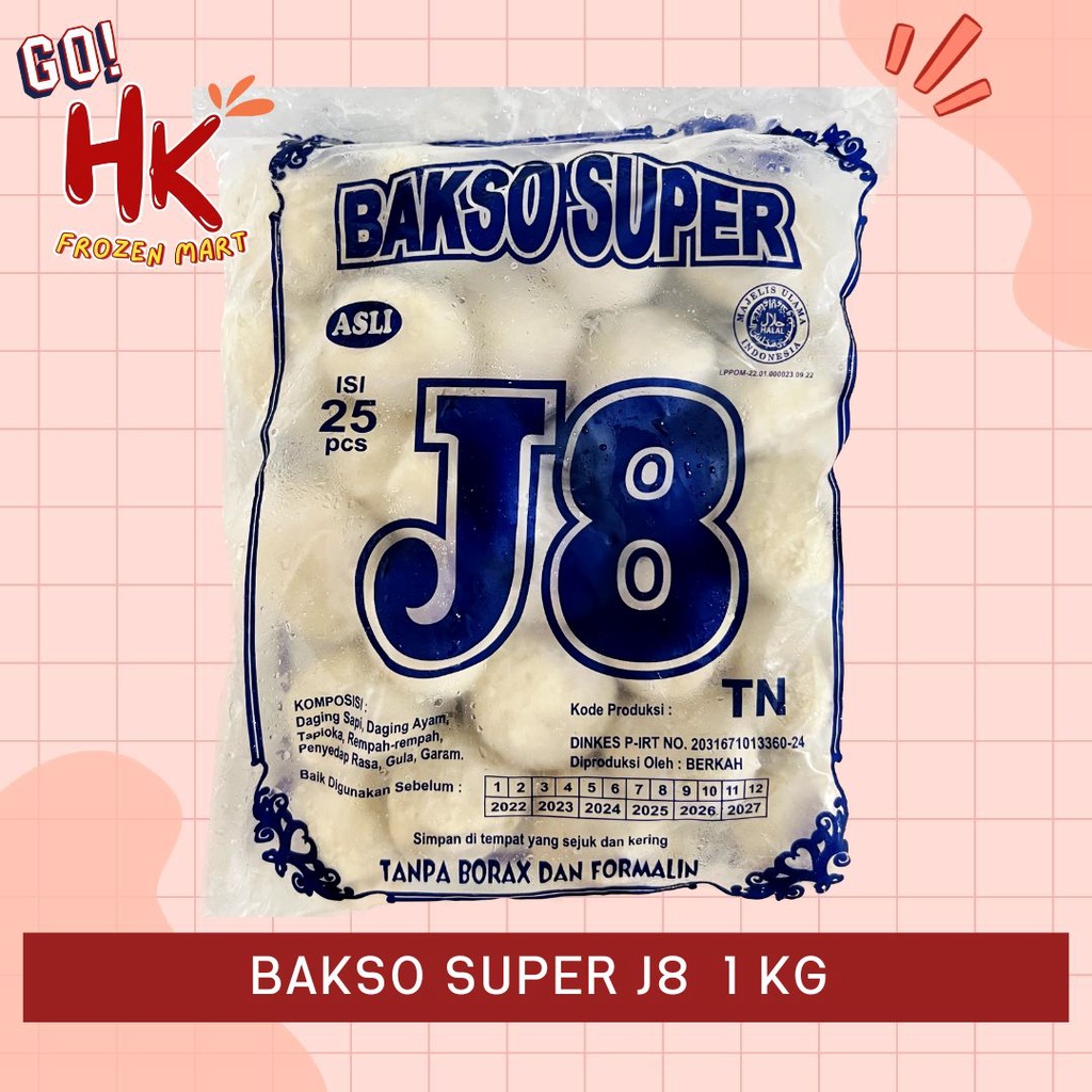 

Bakso Super J8 1 KG isi 25 butir | baso sagu sapi bakso goreng HK Frozen Mart