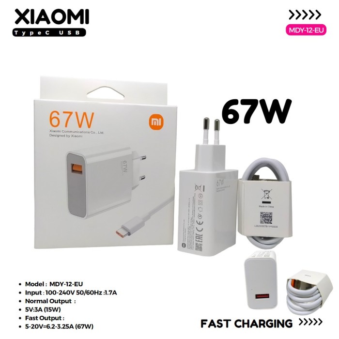 Promo Charger Xiaomi 67W Usb Tipe C Fast Charging Original 100% Mdy-12-Eu